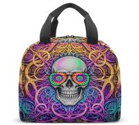 Borsa termica per il pranzo con teschio psichedelico, stampa 360, per la scuola, per bambini e adulti, 23 x 13 x 21 cm, idea regalo (01)