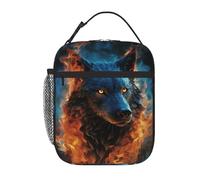 Borsa termica per il pranzo con testa di lupo in fiamme blu, per donne e uomini, riutilizzabile, a prova di perdite, borsa termica per il pranzo per ufficio e picnic