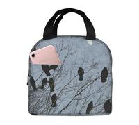 Borsa termica per il pranzo con uccelli e corvo, borsa da picnic, borsa da lavoro per conservare la freschezza del campeggio, colore: nero