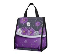 Borsa termica per il pranzo con vasca da bagno viola e margherita, per donne e uomini, borsa della spesa riutilizzabile, grande borsa termica a tenuta stagna, pieghevole, portatile, per lavoro