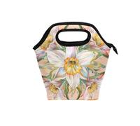Borsa termica per il pranzo da donna con manico curvo scatole per il pranzo impermeabile morbido lato borsa termica per picnic scuola stile boho fiore floreale giallo brillante