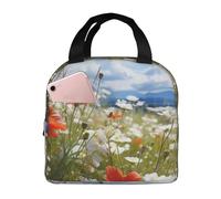 Borsa termica per il pranzo da donna, riutilizzabile, per ufficio, viaggio, termica, con prato e fiori di margherita, borsa termica per il pranzo, a prova di perdite, borsa termica per uomo, grande