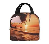 Borsa termica per il pranzo da donna, riutilizzabile, per ufficio, viaggio, termica, crepuscolo, spiaggia tropicale, palma, borsa termica per il pranzo, a prova di perdite, borsa termica per uomo