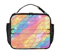 Borsa termica per il pranzo da uomo, resistente all'acqua, con tracolla per bambini e portabottiglie, per scuola e viaggi, scaglie di drago arcobaleno glitterate