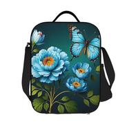 Borsa termica per il pranzo di lusso, vintage, con motivo floreale e farfalla, riutilizzabile, a prova di perdite, con tracolla regolabile, per donne e uomini, lavoro, viaggi, picnic