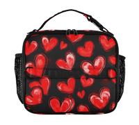 Borsa termica per il pranzo, doppia cerniera, per adulti, mantiene il cibo caldo, borse termiche per lavoro e scuola, San Valentino, cuori neri e rossi