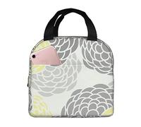 Borsa termica per il pranzo Fiore grigio giallo Scatola per il pranzo riutilizzabile Borsa per il pranzo carina per adulti e bambini, Borse per il pranzo più fresche a tenuta stagna per il lavoro Uf