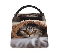 Borsa termica per il pranzo, gatto sotto la coperta stampa borsa pasto, borsa per il pranzo, borsa termica a tenuta stagna, borse per il pranzo portatili riutilizzabili