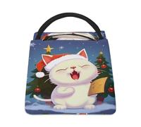 Borsa termica per il pranzo, graziosa borsa per pasto con stampa di canti natalizi con gatto carino, borsa per il pranzo a tenuta stagna, borsa per il pranzo portatile riutilizzabile