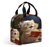 Borsa termica per il pranzo, graziosa borsa per pasto con stampa di canti natalizi con gatto carino, borsa per il pranzo a tenuta stagna, borsa per il pranzo portatile riutilizzabile
