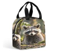 Borsa termica per il pranzo in alluminio, borsa per il pranzo con stampa di animali del procione del bosco, grande borsa per il pranzo, riutilizzabile per adulti