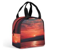 Borsa termica per il pranzo in alluminio, borsa per il pranzo con stampa tramonto rosso fuoco, grande borsa per il pranzo, riutilizzabile per adulti