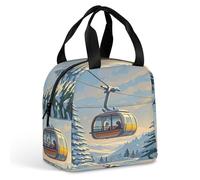 Borsa termica per il pranzo in alluminio, skilift con abete stampato, grande borsa per il pranzo, borsa per il pranzo riutilizzabile per adulti