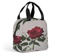 Borsa termica per il pranzo in alluminio, una rosa rossa in fiore stampata, grande borsa per il pranzo, riutilizzabile per adulti