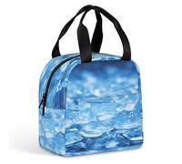 Borsa termica per il pranzo in foglio di alluminio, con sfondo blu a forma di cubetti di ghiaccio, grande borsa per il pranzo, riutilizzabile, per adulti