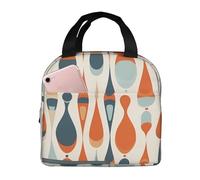 Borsa termica per il pranzo in stile retrò moderno di metà secolo con forme a goccia, per donne e uomini, riutilizzabile, a prova di perdite, con tasche laterali, contenitori per alimenti più freddi