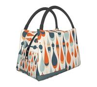 Borsa termica per il pranzo in stile retrò moderno di metà secolo con forme a goccia, per donne e uomini, riutilizzabile, a prova di perdite, con tasche laterali, contenitori per alimenti più freddi