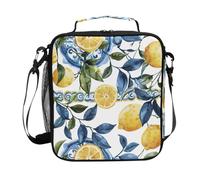 Borsa termica per il pranzo in stile siciliano con limoni e foglie blu, borsa termica per il pranzo con tracolla regolabile, borsa termica portatile per viaggi, ufficio, scuola, campeggio