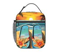 Borsa termica per il pranzo, infradito e scena di spiaggia tropicale, porta pranzo per donne e uomini, borsa termica riutilizzabile a tenuta stagna per ufficio e picnic