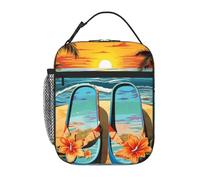 Borsa termica per il pranzo, infradito e scena di spiaggia tropicale, porta pranzo per donne e uomini, borsa termica riutilizzabile a tenuta stagna per ufficio e picnic
