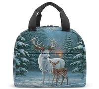 Borsa termica per il pranzo invernale con cervo per la scuola dei bambini, stampa a 360 gradi, per ragazze e ragazzi, asilo, ufficio, viaggi (03)
