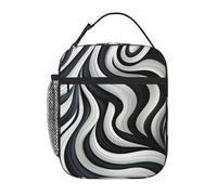 Borsa termica per il pranzo isolata, per donne e uomini, borsa termica riutilizzabile, borsa termica per il pranzo a contrasto bianco e nero per il lavoro e picnic