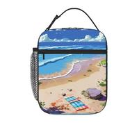 Borsa termica per il pranzo isolata, per donne e uomini, riutilizzabile, borsa termica animata, scena da spiaggia, borsa per il pranzo per lavoro e picnic