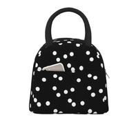 Borsa termica per il pranzo, leggera, leggera, con stampa a pois bianchi e neri, alla moda, per picnic, escursioni