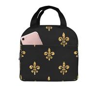 Borsa termica per il pranzo, motivo giglio nero e oro, riutilizzabile, per donne e uomini, borsa per il pranzo, per lavoro, attività all'aperto, viaggi