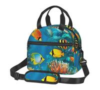Borsa termica per il pranzo, motivo: pesci tropicali del mondo sottomarino, per donne e uomini, borsa termica riutilizzabile a prova di perdite per ufficio, picnic