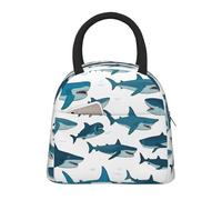 Borsa termica per il pranzo, motivo squalo con vari gesti, alla moda, pratica, leggera, per scuola, picnic, escursionismo