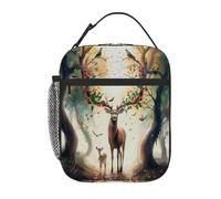 Borsa termica per il pranzo per bambini con enormi corna di cervo nella foresta, per ragazzi e ragazze, borsa bento riutilizzabile a prova di perdite per il pranzo dei più piccoli, borsa termica po