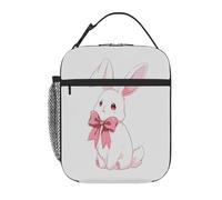 Borsa termica per il pranzo per bambini con motivo a coniglietto e fiocco, per ragazzi e ragazze, borsa bento riutilizzabile a tenuta stagna per il pranzo dei più piccoli, borsa termica portatile p