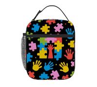 Borsa termica per il pranzo per bambini con motivo a puzzle colorato per autismo, borsa per il pranzo riutilizzabile a prova di perdite per bambini, borsa termica portatile per il pranzo per scuola