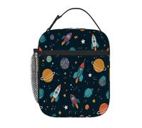 Borsa termica per il pranzo per bambini con motivo a razzo spaziale e pianeta, a prova di perdite, riutilizzabile, bento tote, per bambini, porta pranzo termico portatile per scuola, picnic, viaggi