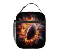 Borsa termica per il pranzo per bambini con pallone da rugby e fiamme, per ragazzi e ragazze, borsa bento riutilizzabile a tenuta stagna per il pranzo dei più piccoli, borsa termica portatile per i