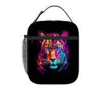 Borsa termica per il pranzo per bambini con stampa di giaguaro con leopardo fluo colorato, per ragazzi e ragazze, a prova di perdite, riutilizzabile, borsa termica portatile per il pranzo, per scuola