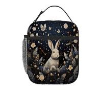 Borsa termica per il pranzo per bambini con stampa misteriosa di coniglio, riutilizzabile, con tasca frontale in rete laterale, impermeabile, a prova di perdite, per scuola, viaggi, picnic, spiaggia