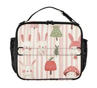 Borsa termica per il pranzo per bambini, impermeabile, isolata, per uomo, tracolla rimovibile, borsa isolata per lavoro e scuola, coniglietto infantile blush a righe colorate