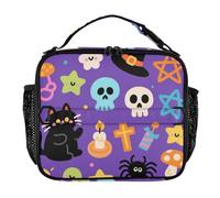 Borsa termica per il pranzo per bambini, leggera, mantiene il cibo caldo, più fresco, borsa termica per pasto per scuola, università, nero, Halloween, gatto teschio