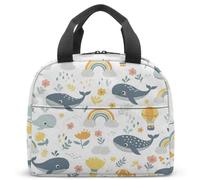 Borsa termica per il pranzo per bambini, motivo: balena e mongolfiera, per la scuola, 23 x 13 x 21 cm (01)
