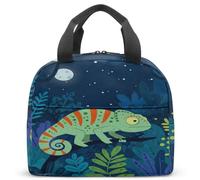 Borsa termica per il pranzo per bambini, motivo camaleonte stellato, per la scuola, 23 x 13 x 21 cm (01)