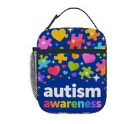 Borsa termica per il pranzo per bambini, motivo: cuore, per la consapevolezza dell'autismo, a prova di perdite, riutilizzabile, per bambini, borsa termica portatile per il pranzo, per scuola, picni