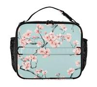 Borsa termica per il pranzo per bambini, resistente all'acqua, da donna, tracolla regolabile, borsa termica per lavoro e scuola, safari, rosa, fiori di ciliegio, foglia di tè