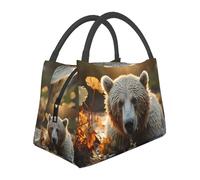 Borsa termica per il pranzo per donne e uomini, a prova di perdite, borsa termica per il pranzo con manico, piccola borsa per il pranzo, borsa termica per il pranzo con orso che attraversa il fiume