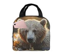 Borsa termica per il pranzo per donne e uomini, a prova di perdite, borsa termica per il pranzo con manico, piccola borsa per il pranzo, borsa termica per il pranzo con orso che attraversa il fiume