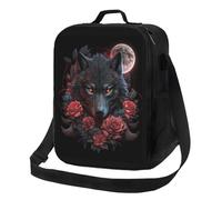 Borsa termica per il pranzo per donne e uomini, borsa termica per il pranzo per donne e uomini, con luna piena rosa e lupo nero, ad alta capacità, borsa per il pranzo da lavoro, con tracolla