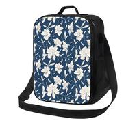 Borsa termica per il pranzo per donne e uomini, borsa termica per il pranzo per donne e uomini, fiori di giglio, cinturino blu navy, borsa per il pranzo ad alta capacità, per lavoro, con tracolla