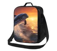 Borsa termica per il pranzo per donne e uomini, borsa termica per il pranzo per donne e uomini, tracolla con delfino che danzano al tramonto ad alta capacità, borsa tote per il lavoro, con tracolla