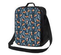 Borsa termica per il pranzo per donne e uomini, borsa termica per il pranzo per donne e uomini, volpi giocose blu bosco cinghia ad alta capacità borsa per il pranzo per lavoro con tracolla regolabile